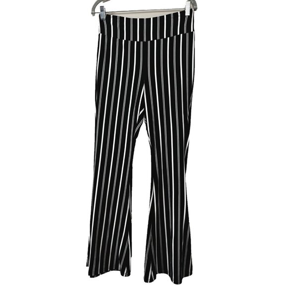 70s Black White Striped Flare Pants L Retro Hippie Costume Festival Groovy Vibe - Picture 1 of 8